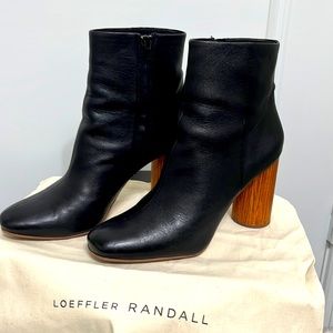 PRICE CUT! ✂️ LOEFFLER RANDALL black leather/wood-heeled ankle boots. SO COOL!